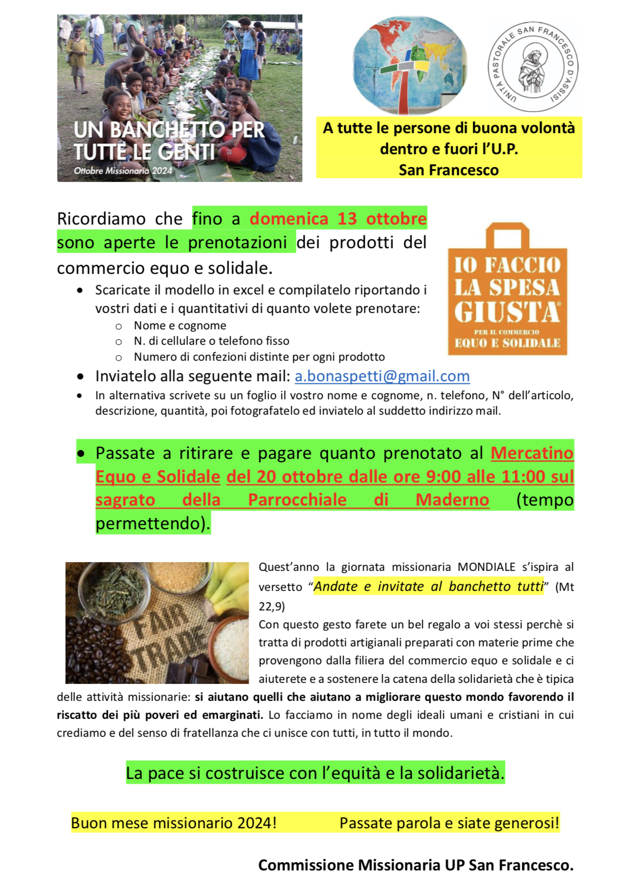 Mercatino equo e solidale - 20 ottobre 2024