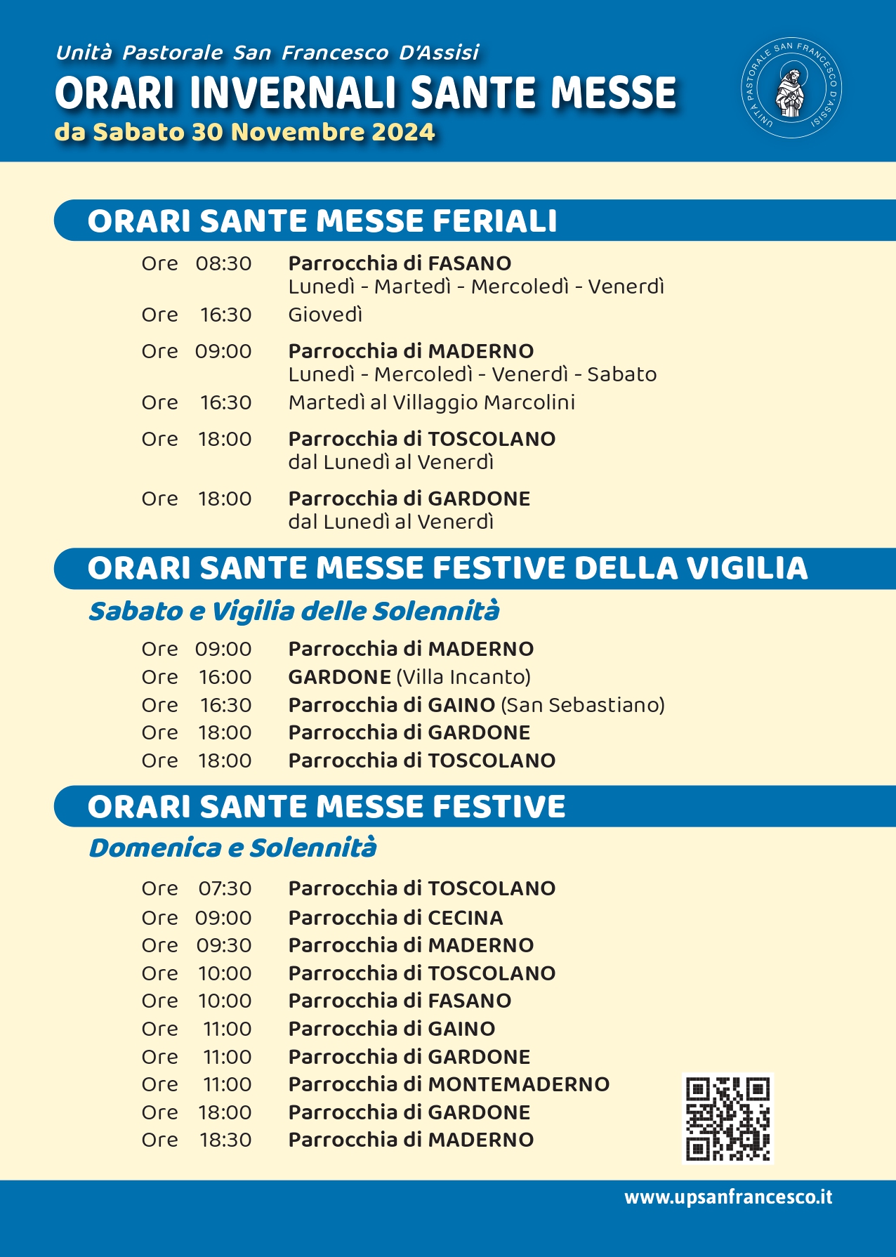 Nuovo orario invernale delle Ss. Messe dal 30 novembre